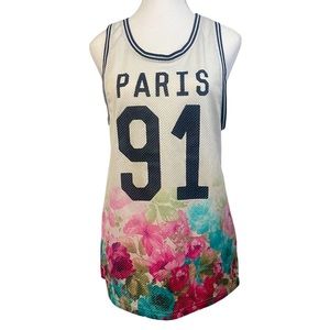 Forever 21 “91” Paris Floral Black & White Basketball Jersey Women’s Small